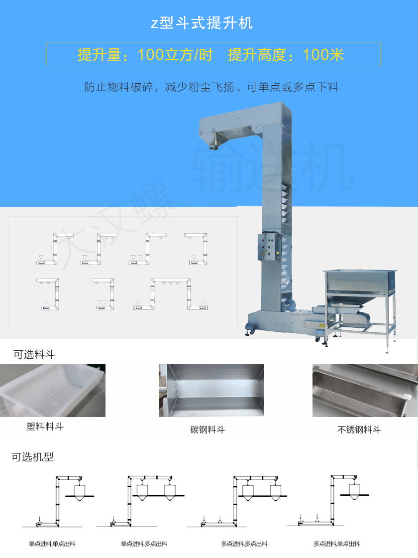 z型斗式提升機對物料本身破損小,降低廢品率。整機殼體密封,降低粉塵飛揚,可z型、c型或混合型使用,單點或多點自動下料